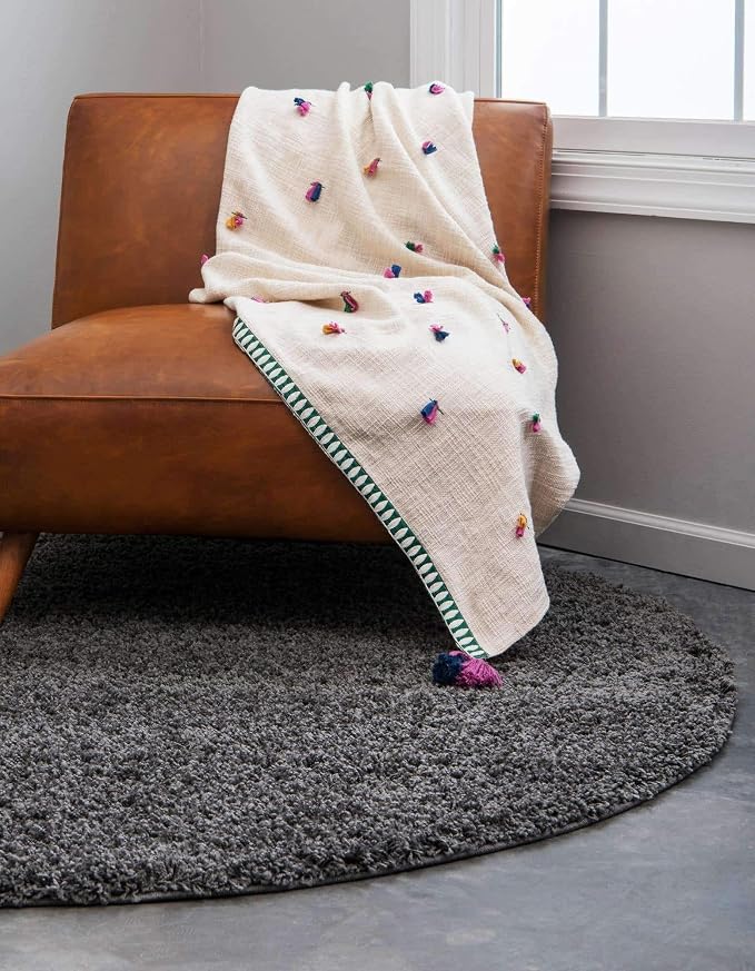 Unique Loom Solid Shag Collection Area Rug (10' 2" Round, Graphite Gray)