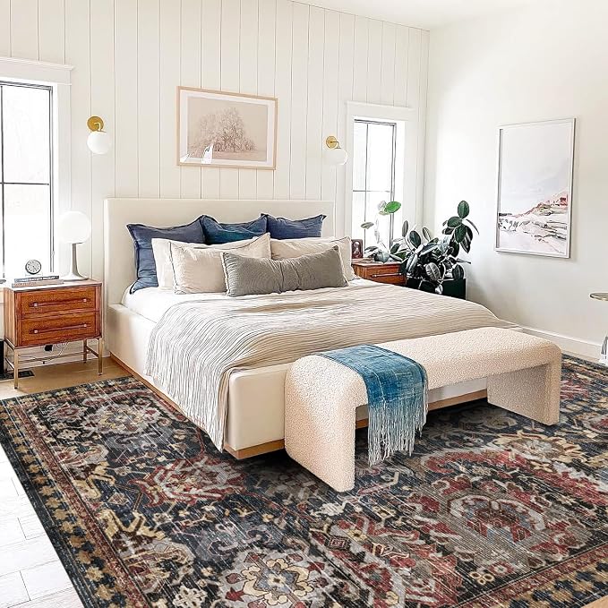 RUGSURE Washable Area Rugs - Perfect for Living Room, Bedroom, Kids Room, Nursery - Stain & Water Resistant Non-Slip, Pet & Child Friendly, Vintage Tribal Area Rugs (Rust, 4' x 6')