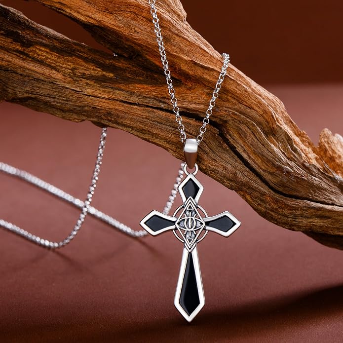 Cross Necklace for Women 925 Sterling Silver Crucifix Pendant Christian Cross Jewelry for Women Men