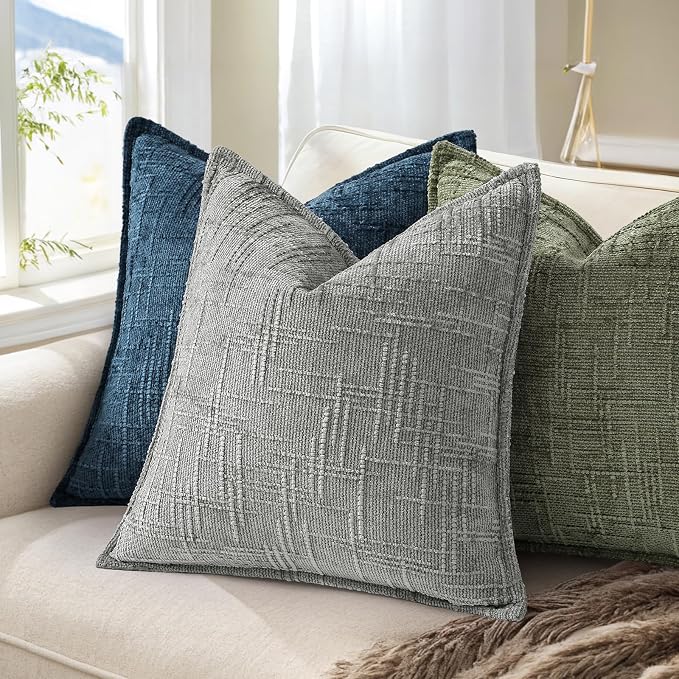 decorUhome Chenille Decorative Throw Pillow Covers 12x20 Set of 2,Olive | Soft Texture, Slubby Modern Design, Flange Edges, Cozy Lumbar Accent Pillow Covers for Couch, Sofa, Bed, Living Room