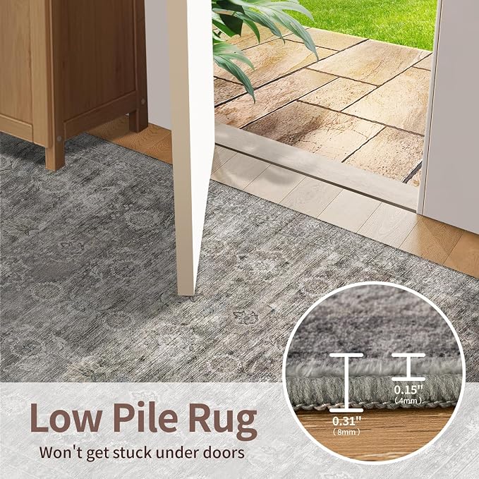 Rugxara 2x10 Washable Runner Rug for Hallway Kitchen Entryway, Taupe/Grey | Non Slip, Runner Rug for Bedroom Laundry Room Bathroom, Stain Resistant, Soft, Low Pile, Vintage Boho Retro Carpet