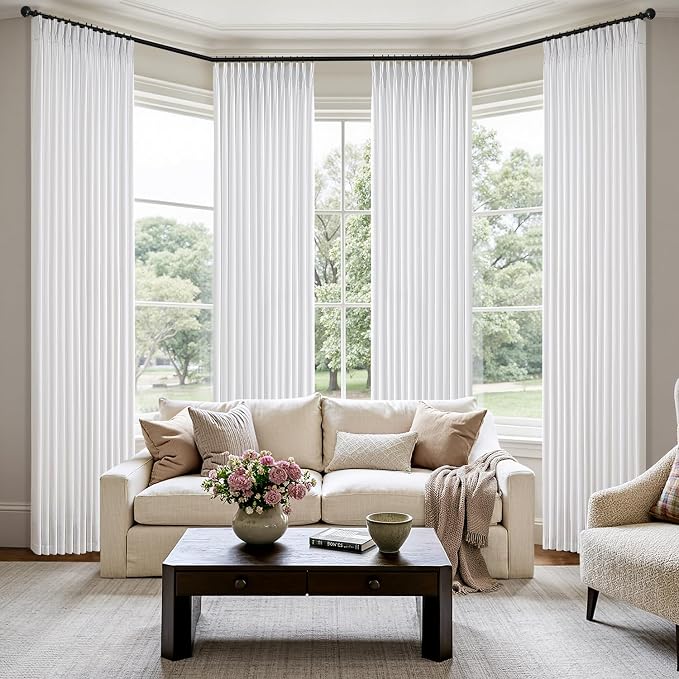MIULEE Pinch Pleated Thick Linen Curtains 84 Inch 4 Panels Set Back Tab Memory Trained Pinch Pleat Semi Sheer Light Filtering Privacy Curtain Let Light in Window Drapes for Living Room Bedroom White