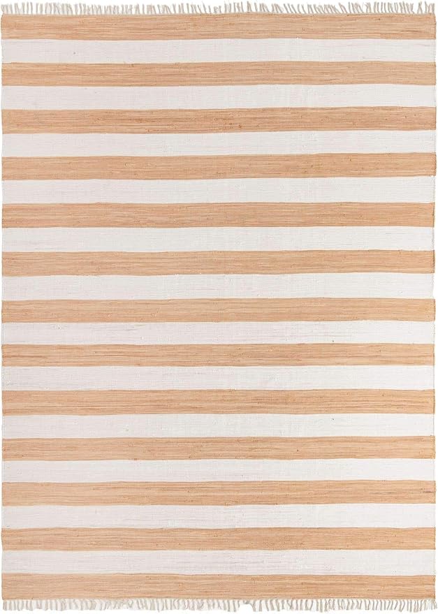 Unique Loom Chindi Rag Collection Area Rug - Striped (12' 2" x 16' 1" Rectangle, Beige/ Ivory)