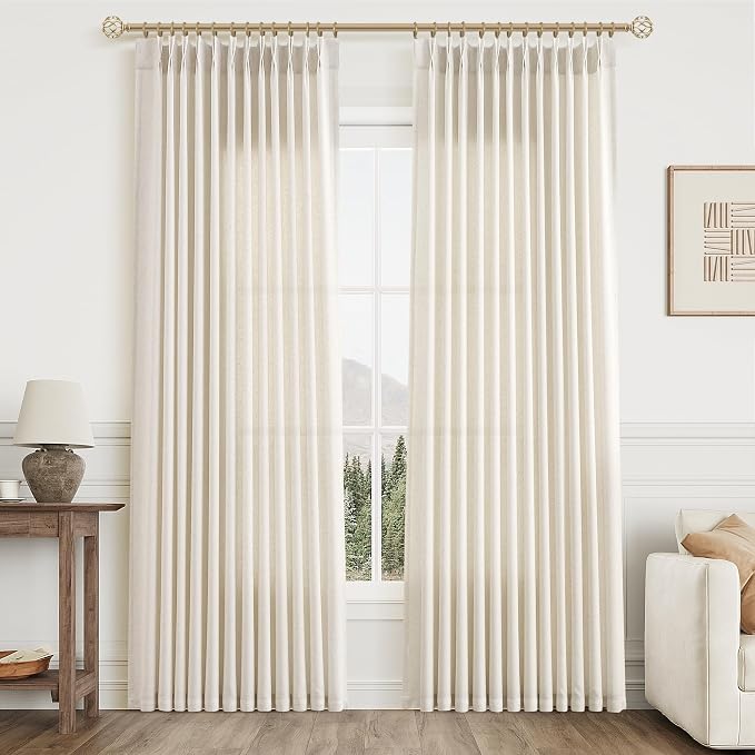 Aersas Natural Pinch Pleat Linen Curtains 84 Inch Length 2 Panels Set for Bedroom Dining Room Semi Sheer Linen Boho Farmhouse Neutral Window Curtains 84 Inches Long for Living Room Nursery 70x84
