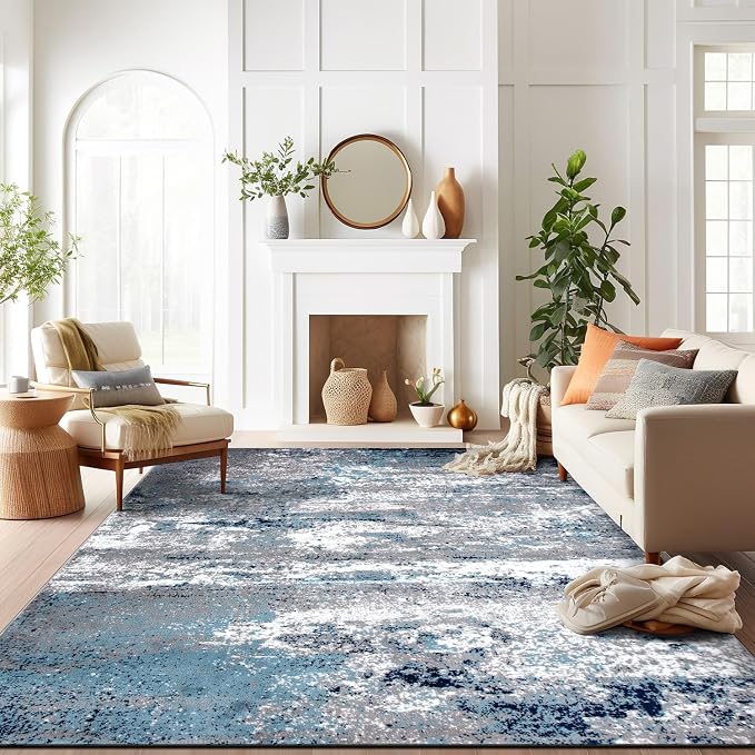 Rugshop Watercolor Distressed Modern Bohemian Area Rug Blue 12' x 15'