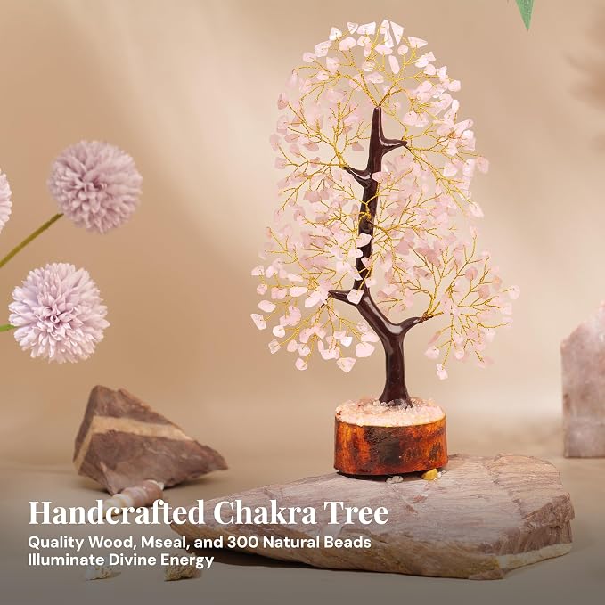 Rose Quartz Tree – Natural Rose Quartz Crystal Bonsai for Positive Energy, Healing Stones, Office Desk Accessories, Pink Room Decor Aesthetic, Spiritual Gifts & Small Shelf Decor