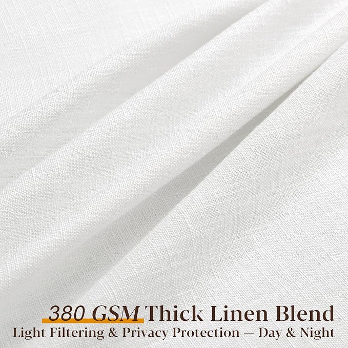 Beige White Thick Linen Semi Sheer Curtains 84 Inches Long for Living Room Bedroom 2 Panels Set Memory Shape Trained Pinch Pleated Curtains Light Filtering Privacy Window Curtain & Drapes 84 Inch