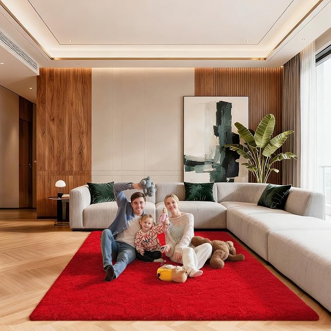 5x7 Area Rugs for Living Room, Large Fluffy Red Rugs for Bedroom, Fuzzy Shag Soft Non-Slip Carpet for Kids Girls and Boys Nursery Dorm Indoor Room Home Decor (5ft X 7ft, Red)