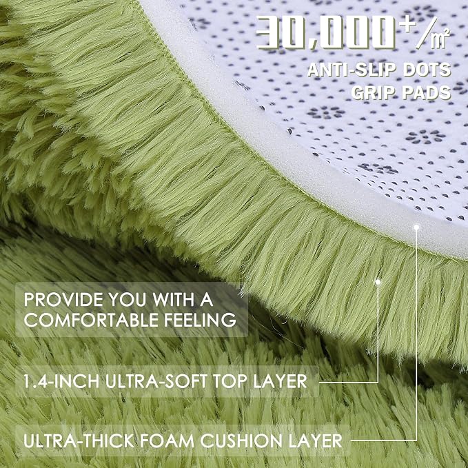 OLANLY Area Rugs for Living Room Bedroom, Machine Washable 4x5.9 ft Soft Fluffy Shaggy Bedside Rug, Indoor Floor Carpet for Kids Girls and Boys, Dorms, Nursery Rooms, Home Decor Aesthetic, Grass Green