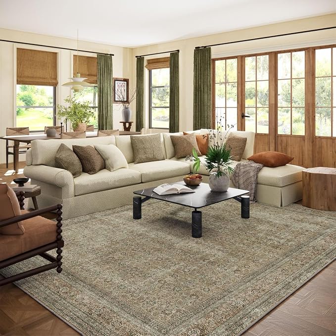 palohom 10x14 Area Rug Washable Rugs: Large Living Room Rug Stain Resistant Non Slip Distressed Vintage Low Pile Faux Wool Soft Rugs for Bedroom Farmhouse Dining Room Nursery Indoor