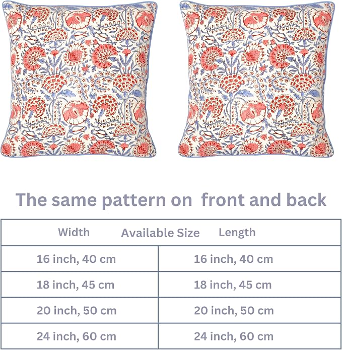Ridhi Block Print Flamingo Pink Pillow Cover 18" x 18" (Pack of 2) Decorative Couch Pillows for Living Room, Chic Boho Cute Outdoor Pillows Covers Gifts for Spring, Easter and Valentine
