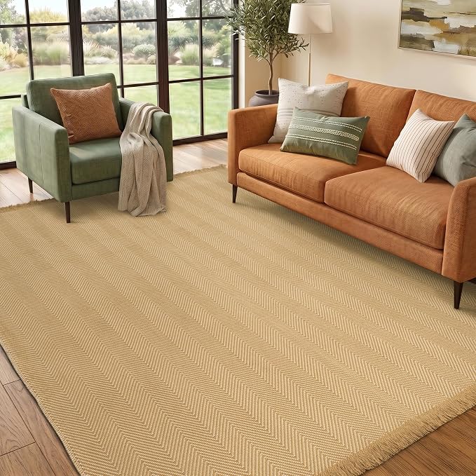 6x9 Washable Boho Area Rug with Tassels for Living Room Red Beige | Vacuum Friendly, Machine Washable, Non-Slip Rug, Modern Farmhouse Neutral Decor Carpet, Bedroom Dining Room Office Kitchen