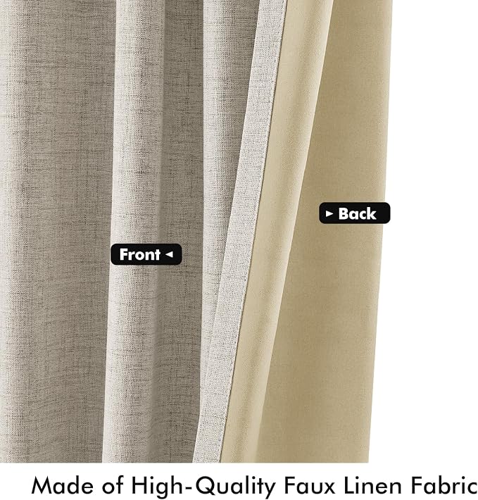 MIULEE 100% Blackout Linen Curtains for Bedroom 42 x 63 Inch Stone 2 Panels | Thermal Insulated, Room Darkening Drapes for Living Room, Back Tab Rod Pocket Pinch Pleated, Solid Luxury Decor