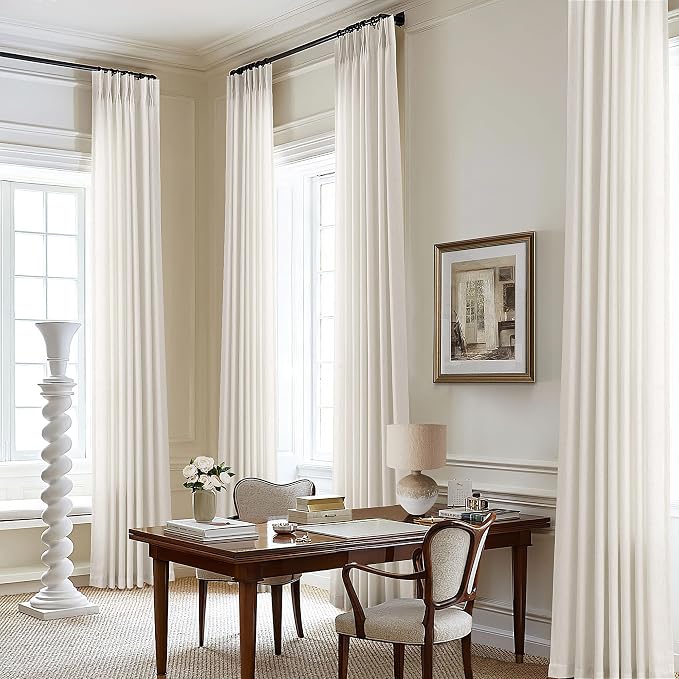 Natural Pinch Pleated Linen Curtains 84 Inches Long Semi Sheer Cream | Light Filtering Privacy, Pleat Drapes, for Living Room Bedroom, with Hooks Rings, Back Tab Drapes, Ivory, farmhouse, 1 Panel