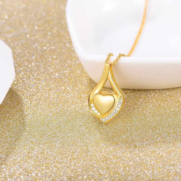 Cremation Jewelry 925 Sterling Silver Teardrop Urn Necklace for Ashes Heart Shape Memorial Keepsake Pendant for Human Ashes for Women Gift