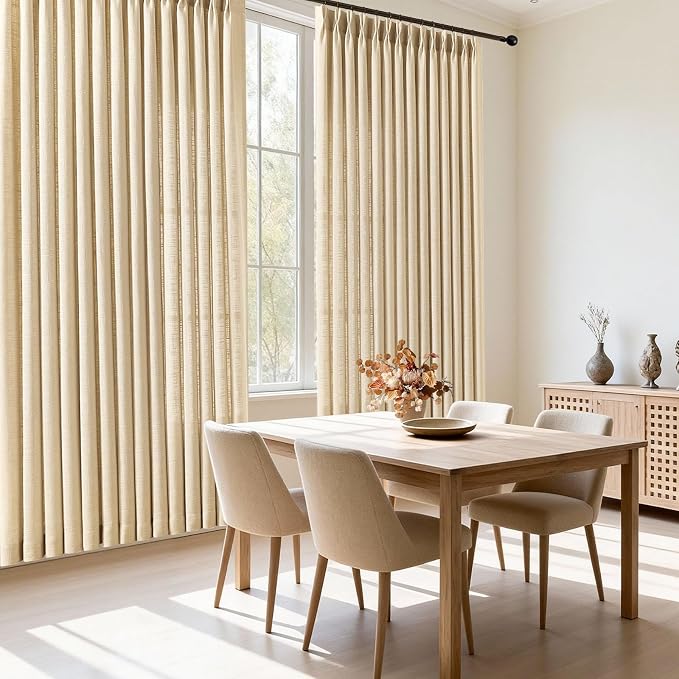 IVAPUPU Sheer Curtains 84 Inches Long for Living Room, Pinch Pleated Linen Blend Curtain Rustic Textured Light Filtering Back Tab Drapes with Hooks Rings for Bedroom Dining Room, Sand Beige, W40xL84