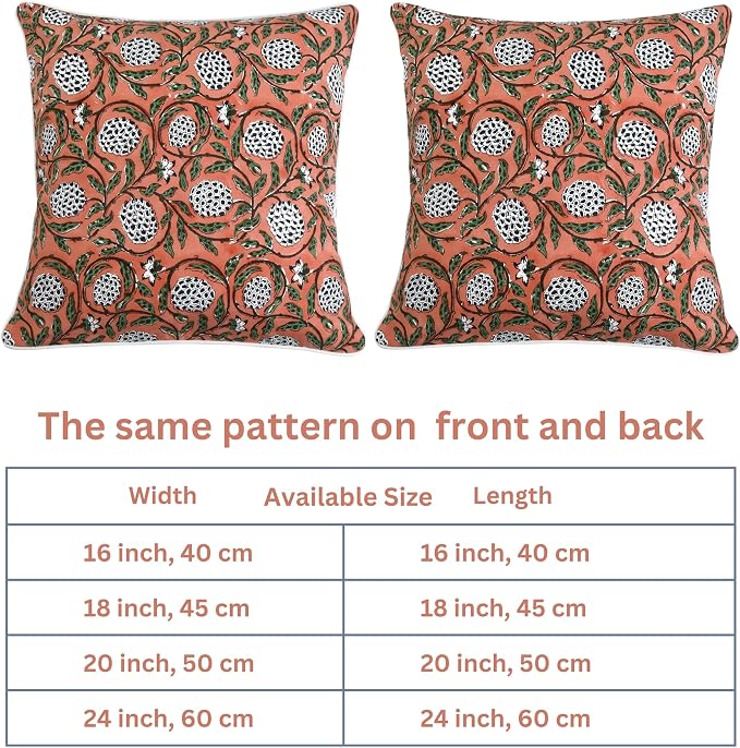Ridhi Block Print Dark Salmon Pink Pillow Cover 24" x 24" (Pack of 2) Decorative Couch Pillows for Living Room, Chic Boho Cute Outdoor Pillows Covers Gifts for Spring, Easter and Valentine