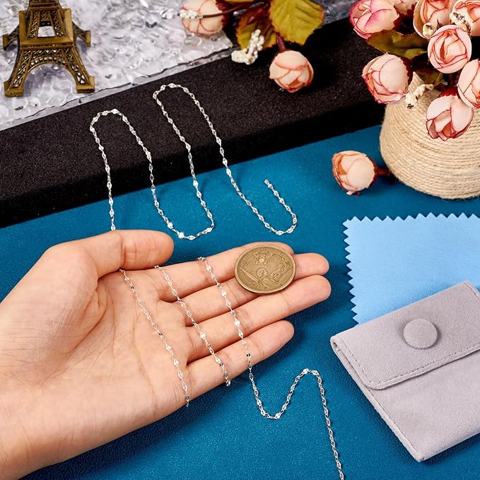 Elecrelive 2mm Sterling Silver Dapped Chains 3.28 Feet Silver Cable Link Chains Permanent Jewelry for Men Women Necklace Bracelet DIY Making