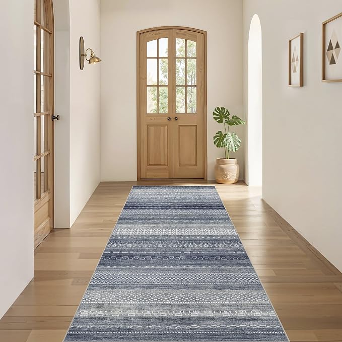 Nakagishi Area Rug Living Room Rugs: 2X6 Machine Washable Boho Large Neutral Farmhouse Stain Resistant Moroccan Indoor Floor Carpet for Bedroom Nursery Dorm Dining Room Home-Denim Blue