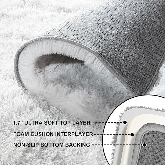 4x6 Rugs for Bedroom, Fluffy Area Rugs for Living Room, Small Fuzzy Shag Soft Non-Slip Carpet for Kids Girls and Boys Nursery Dorm Indoor Room Home Decor (4ft x 6ft, Tie-Dyed Grey)