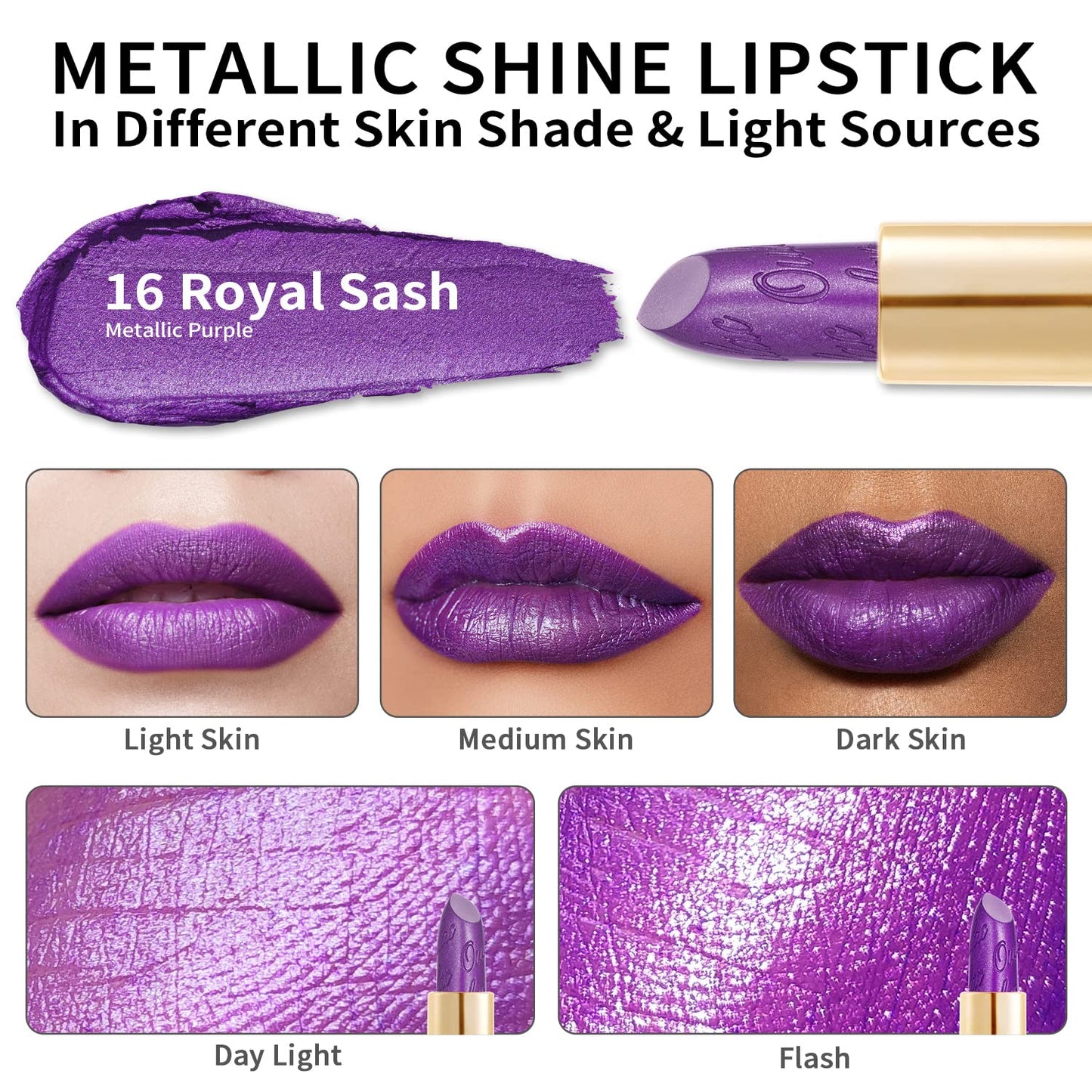 Oulac Purple Lipstick for Women with Metallic 3D Shine, Lightweight Hydrating Formula, High-Impact Lip Color, Vegan Beauty, Full Coverage Lip Makeup, Royal Sash (16)