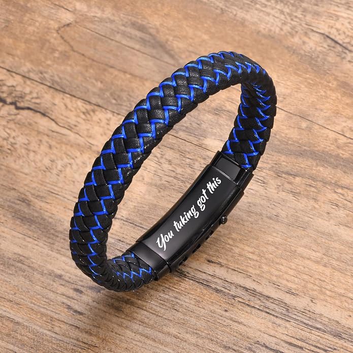 VNOX Men's Inspirational Mantra Engarved Handmade Braided Leather Adjustable Cuff Bangle Bracelet Encouragement Motivational Gift for Men