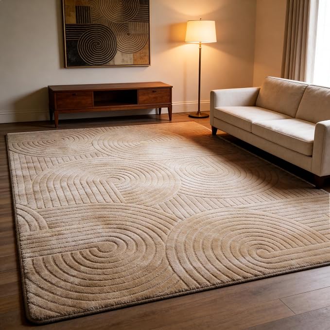 5x7 Brown Area Rug - Washable Fluffy High-Low Pile Rugs for Living Room Bedroom, Modern Geometric Pattern, Non-Slip Textured Indoor Rugs for Nursery, Kids Room, Home Office