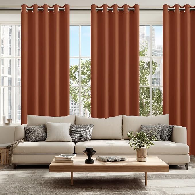 Hiasan Blackout Curtains for Bedroom, 60 x 84 Inches Long - Thermal Insulated & Light Blocking Window Curtains for Living Room/Kids Room Fall Decor, 2 Drape Panels Sewn with Tiebacks, Burnt Ochre