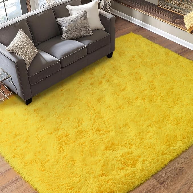 Dssimo Yellow Rug for Bedroom Living Room, 4x6 Soft Shaggy Area Rugs | Plush Fluffy Upgrade Non-Slip Yellow Area Rug for Nursery Kids Room Dorm Room Home Decor, Indoor Plush Floor Carpet