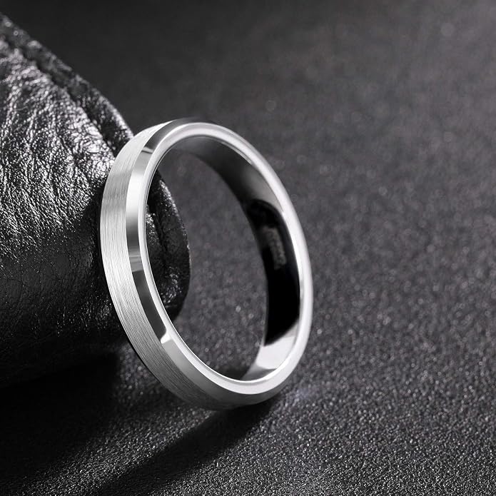 Frank S.Burton 3mm 4mm 6mm 8mm Black/Silver/Rose Gold Tungsten Rings for Women Men Wedding Band Engagement Ring Comfort Fit Beveled Edges Size 4-15