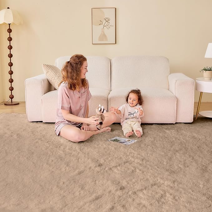 OPPODREAM 3ft Beige Circle Rug for Bedroom, Ultra-Soft Round Rugs 3-ft for Living Room, Fluffy Carpet for Nursery, Kids, Girl, Boy, Baby, Plush, Fuzzy, Shag, Shaggy, Cute Home Decor
