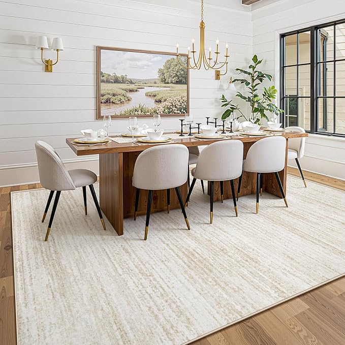 Area Rug 8x10 Living Room Rugs: Washable Modern Rug Large Non-Slip Soft Rugs Stain Resistant Printed Rug Indoor Carpet for Bedroom Kitchen Dining Room Nursery Playroom Home(Beige, 8'x10')