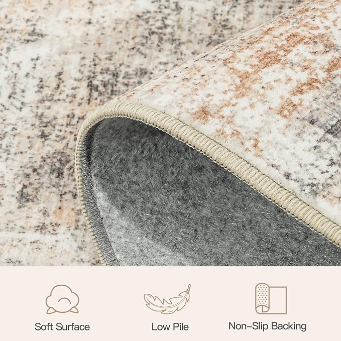 Lofus 2X 8 Area Rug for Hallways, Gold Abstract Washable Runner Rugs with Non Slip Rubber Backing, Low Pile Soft Carpet Runner for Kitchen Bathroom Bedroom Laundry