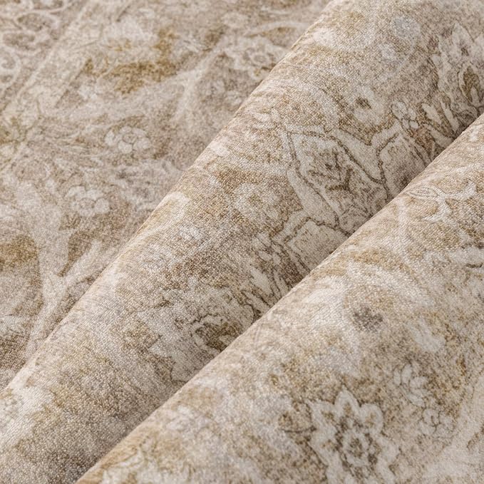 PureCozy Brown 3x5 Area Rug Entryway Washable Vintage Carpet Office Small Indoor Non Slip Soft Low Pile Thin Stain Resistant Distressed Accent Throw Rug for Entrance Bedroom Dining Living Room