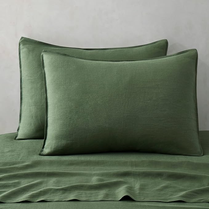ATLINIA Linen Pillow Cases King Sham - 20 x 36 Inch Bed Pillow Protector Cover Set of 2 Bedding Cooling Neutral Pillowcase Shams Green