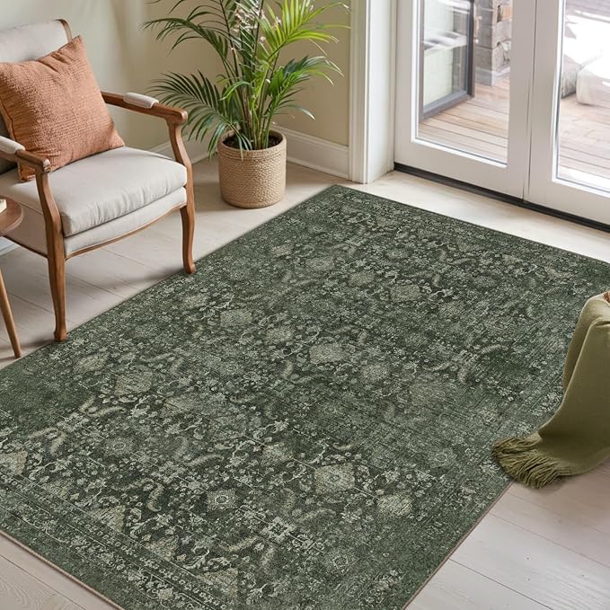 Rugxara Green 3x5 Rug for Entryway Bedroom Washable Area Rugs Carpet