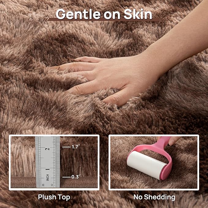 Deerhoo Large Shag Area Rugs 8 x 10, Tie-Dyed Plush Fuzzy Rugs for Living Room, Ultra Soft Fluffy Furry Rug for Bedroom, Indoor Carpet Nursery Rugs for Kids Room Home Decor, Coffee