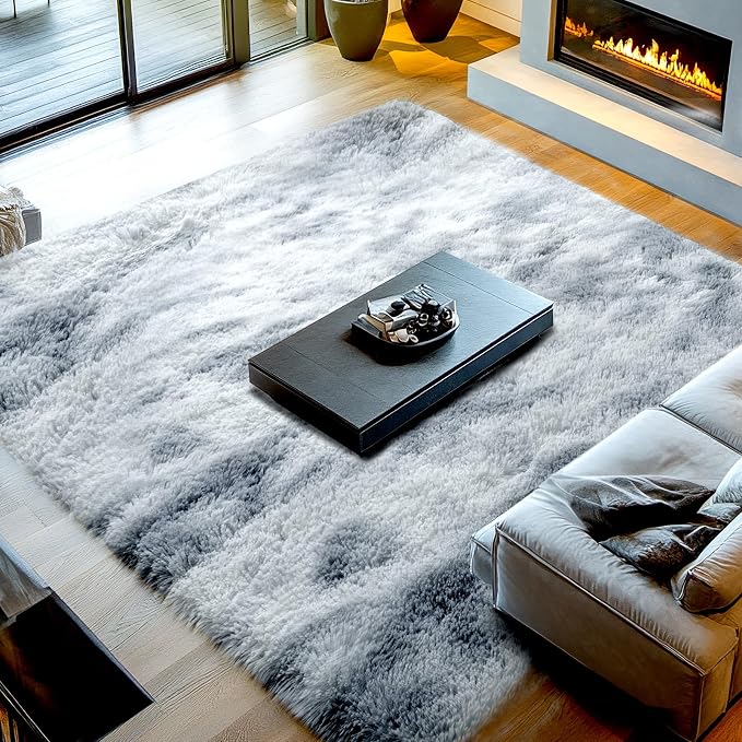 Tie-Dyed Light Grey 10x12 Living Room Rug - Shag Modern Luxury Carpet | Subtle Tie-Dyed Pattern - Soft Neutral Tones - Plush Shaggy Texture - Brightens and Softens Any Space