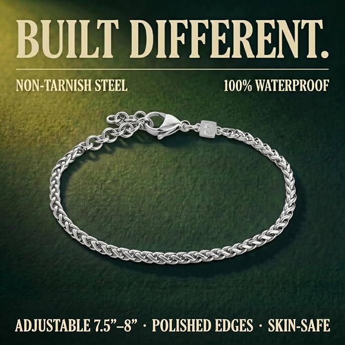Galis Mens Bracelet - Stainless Steel, Non Tarnish Rope Chain Bracelets, Stylish Fathers Day Gift for Dad, Husband, Boyfriend.