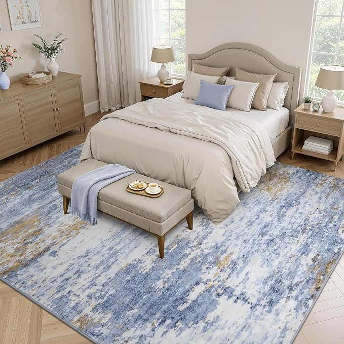 Lofus 8x10 Area Rug for Living Room, Abstract Large Rugs with Non-Slip Backing, Neutral Modern Washable Carpet for Bedroom Dining Room Home Office Nursery Indoor,Light Blue/Brown