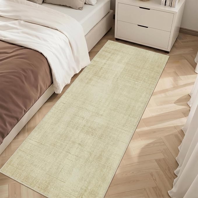 Joydeco Washable 2x5 Hallway Runner Rug Classic, Beige | Water Resistant Low Pile Non Slip Backing for Kitchen Entryway Bedroom Bathroom Dining Room