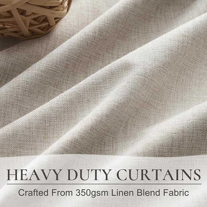 Curtains 100 Inch Length Wide Pleated Blackout Curtain for Sliding Glass Door,Farmhouse Natural Linen Thick Thermal for Summer Heat/Sound Noise Reducing Heavy Large Window Drapes (100"Wx102"Lx2Panels)