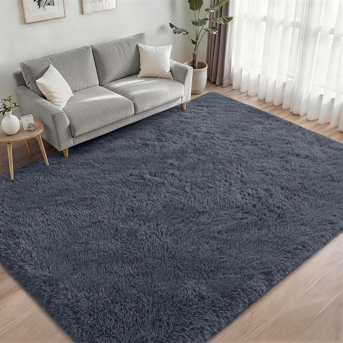 Fluffy 5x7 Area Rugs for Living Room Bedroom: Ultra Soft Shag Rug Non-Slip Non-Shedding Small Plush Bedside Rug Indoor Floor Carpets for Kids Room Playroom Entryway Nursery Dorms Home Decor Grey