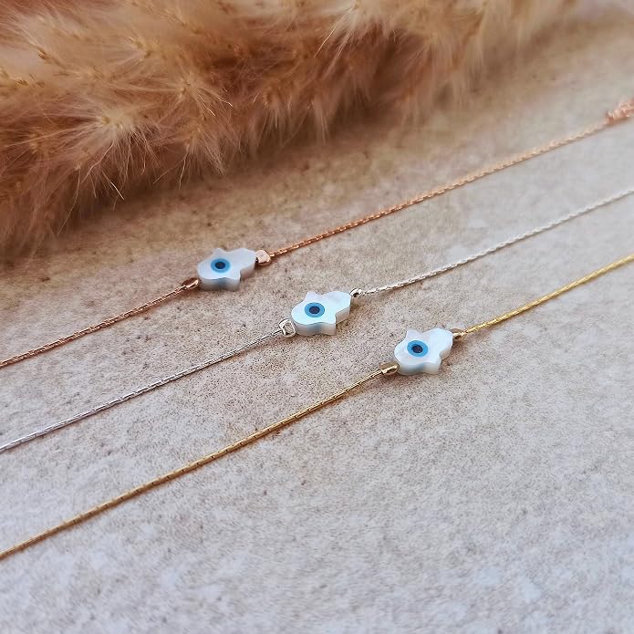 Minimalist Evil Eye Charm Bracelet – Handmade Delicate Good Luck Jewelry for Women – Adjustable 6.5” + 1” Extender