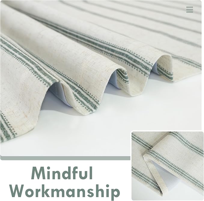 DriftAway Farmhouse Stripe Blackout Curtains, W52xL96, Loden Green | Blackout, Linen Texture, Stripe Pattern, Rod Pocket & Back Tab, Two Layers, Bedroom Living Room Use, Sound Reducing Design