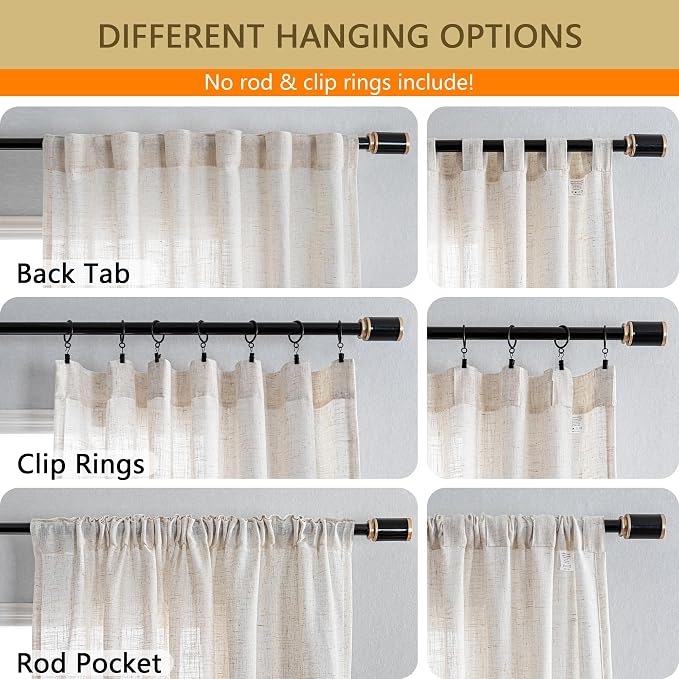MYSKY HOME Living Room Curtains for Windows, Semi Sheer Linen Curtains Boho Room Decor Sliding Glass Patio Doorways Light Filtering Privacy Protect Soft Texture, 100" x 90", Linen, 1 Panel