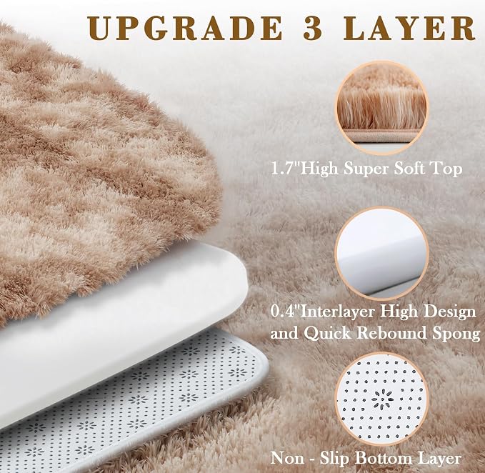 8x10 Area Rugs for Living Room Bedroom Rug, Large Area Rug Shag Shaggy Carpet Soft Plush Furry Bedside Rug, Rugs for Home Decor (Dark Beige Tie-Dyed, 8x10 Feet)