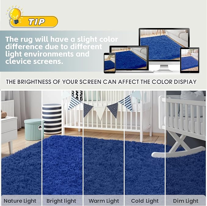8x10 Area Rug for Living Room, Ultra Soft Fluffy Shag Rugs for Bedroom, Non-Slip Large Fuzzy Plush Rug Indoor Floor Carpet for Nursery Kids Office Dorm Modern Decor, Navy Blue
