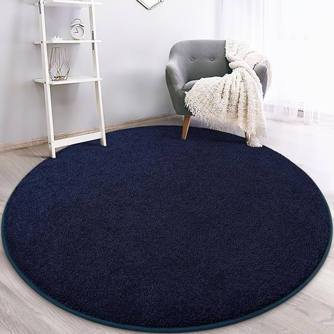 Gifeas Ultra Soft Round Area Rugs for Living Room Bedroom, 5x5 Feet Navy Blue Thickened Memory Foam Modern Indoor Circle Carpets, Non-Slip Comfy Circular Rug for Boys Girls Nursery Room Home Decor