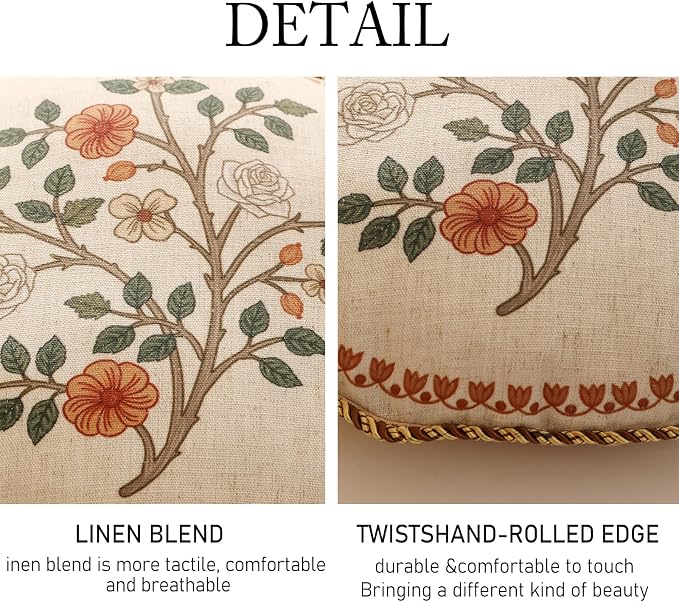 ISAENNE Designer Elegant Linen Throw Pillow Cover,Diameter 16"-Flora B | Vintage French Round Decor Pillow Cover,Concealed Zipper Design,Floral Pattern,Sofas,Bedroom,Living Room,Lounge Chairs